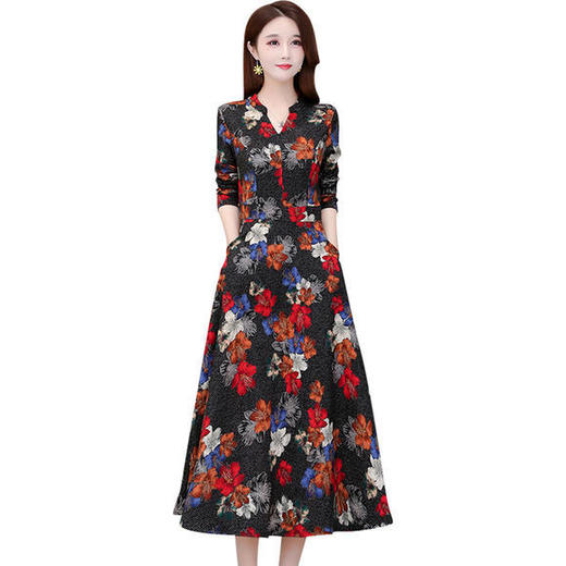 YW-AB37秋装新款修身大码长袖中长款过膝连衣裙 商品图4