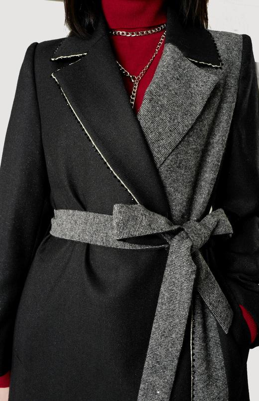 拼接撞色翻领风衣（附腰带） 商品图4