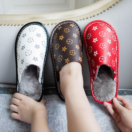【老花皮拖】2020新款秋冬季情侣棉拖鞋男儿童居家居家用冬天女拖 商品图3