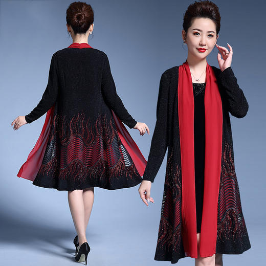 MY-59057中老年女装妈妈装外套纯色绣花中长款大码女士高档风衣 商品图0