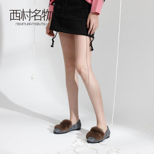西村名物毛毛鞋女冬季新款复古格子单鞋加绒保暖鞋X29CM34121 商品图3