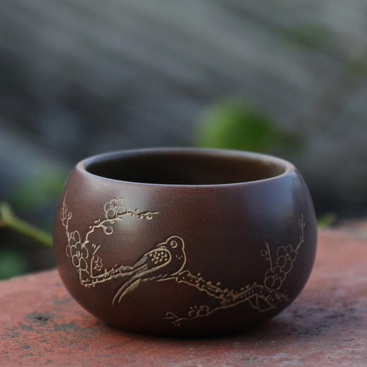 一物堂坭兴陶线雕主人杯品茗杯功夫茶杯石头纹杯不倒翁心经杯和美杯 商品图2