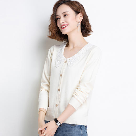 上海旗袍厂PY-92021 秋季新款镂空翻领复古宽松女上衣甜美减龄长袖百搭针织衫 商品图5
