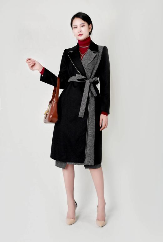 拼接撞色翻领风衣（附腰带） 商品图1