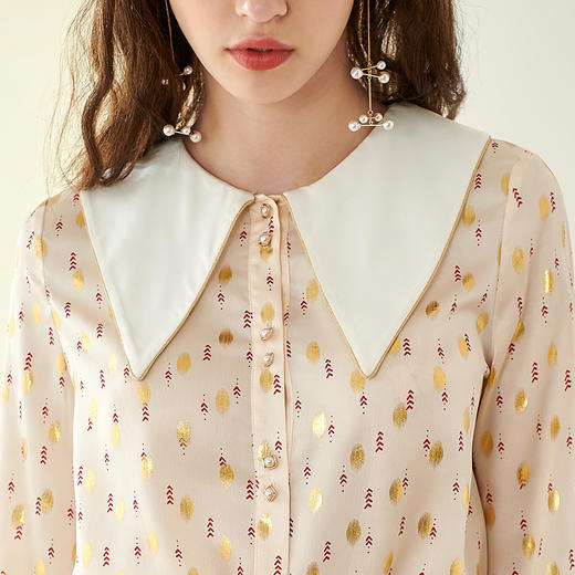 欧芮儿春新款长袖印花雪纺衬衫女设计感小众休闲复古上衣 商品图3