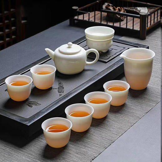 亮光11头茶具茶杯（咖色皮箱）功夫茶具羊脂玉瓷高档礼盒套装 茶具 茶道 商品图3