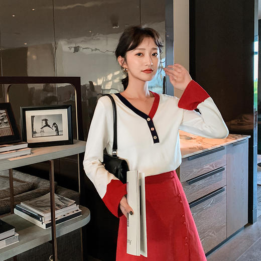 欧芮儿长袖V领短款针织衫女新品百搭套头薄款上衣ins 商品图1