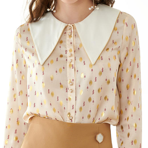 欧芮儿春新款长袖印花雪纺衬衫女设计感小众休闲复古上衣 商品图4