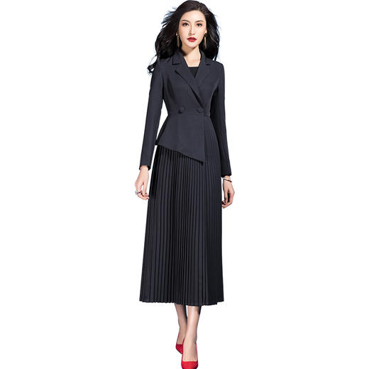 SSGS-S667秋装收腰显瘦高端大气黑色百褶裙摆拼接外套 商品图3