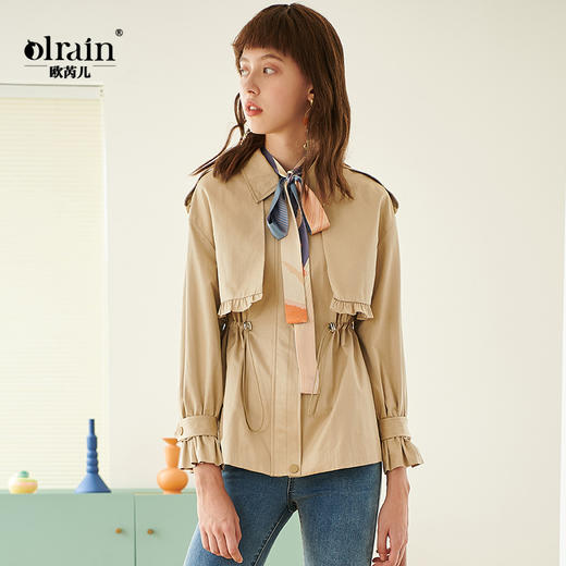 欧芮儿春新款卡其色风衣女复古时尚短款外套女修身显瘦 商品图0