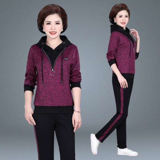 SP-929882中老年运动连帽两件套装女春秋新款大码妈妈秋装洋气外套 商品图2
