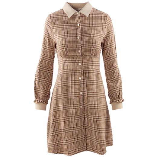 欧芮儿2020春装新款长袖英伦风格子连衣裙女中长款气质收腰显瘦 商品图4