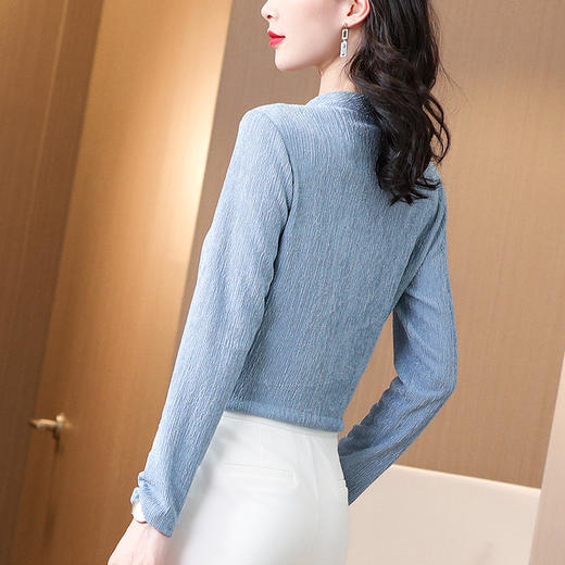 SS-	08-0619针织打底衫女褶皱圆领上衣修身显瘦内搭外穿长袖T恤 商品图2
