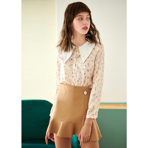 欧芮儿春新款长袖印花雪纺衬衫女设计感小众休闲复古上衣 商品图2