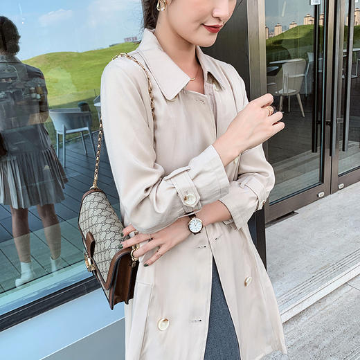 欧芮儿西领连衣裙女中长款早新品收腰显瘦风衣型百褶裙 商品图0