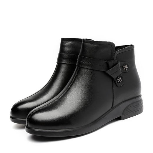 信诺真皮羊毛妈妈棉鞋女冬季加绒保暖防滑皮毛一体平底中老年短靴 商品图3