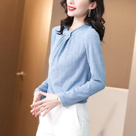 SS-	08-0619针织打底衫女褶皱圆领上衣修身显瘦内搭外穿长袖T恤