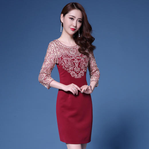 DYSL-Q4106新款盘花重工刺绣花修身包臀小礼服连衣裙 商品图2