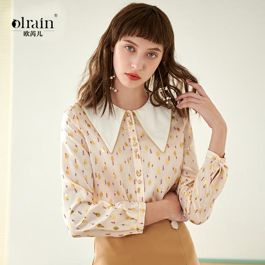 欧芮儿春新款长袖印花雪纺衬衫女设计感小众休闲复古上衣 商品图0
