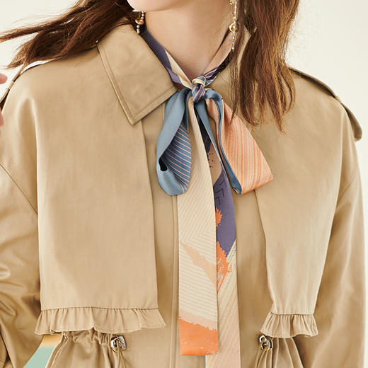 欧芮儿春新款卡其色风衣女复古时尚短款外套女修身显瘦 商品图3