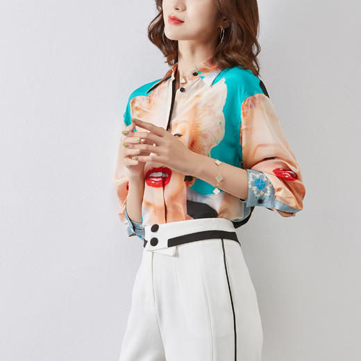 SS-C9230港味印花真丝衬衫女翻领长袖慵懒桑蚕丝衬衣 商品图2