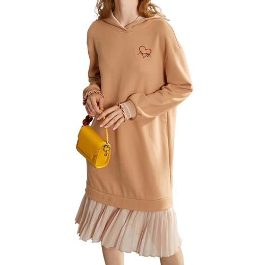 欧芮儿春新款长袖假两减连帽卫衣连衣裙女中长款刺绣a子裙 商品图4