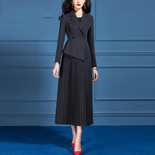 SSGS-S667秋装收腰显瘦高端大气黑色百褶裙摆拼接外套 商品图2