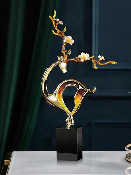 18K金写意纯铜鹿 玛瑙 台湾珐琅彩摆件 轻奢创意客厅玄关卧室招财摆件  时尚 大气 精致 商品图1