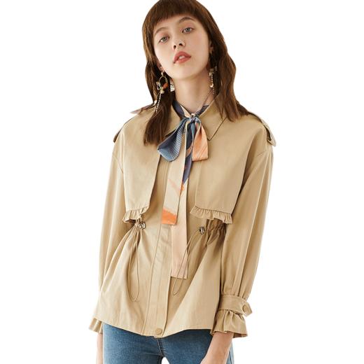 欧芮儿春新款卡其色风衣女复古时尚短款外套女修身显瘦 商品图4