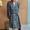 欧芮儿格子西领连衣裙女中长款早新品长袖收腰风衣型裙子 商品缩略图0