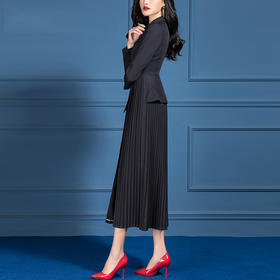 SSGS-S667秋装收腰显瘦高端大气黑色百褶裙摆拼接外套