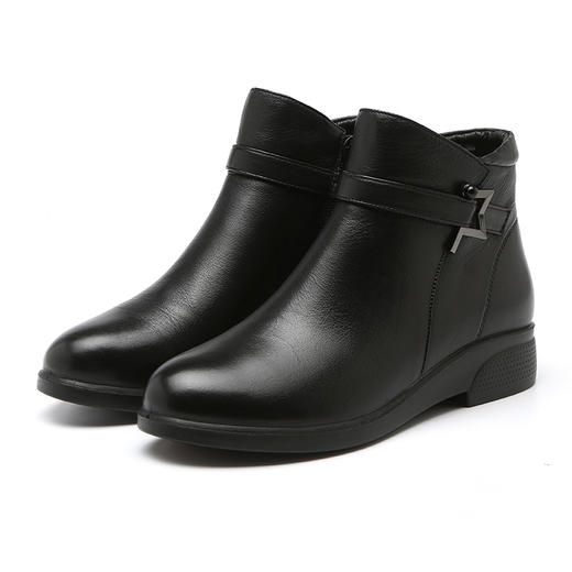 信诺真皮冬季妈妈棉鞋女短靴加绒保暖中老年靴子舒适中年软底皮鞋 商品图3