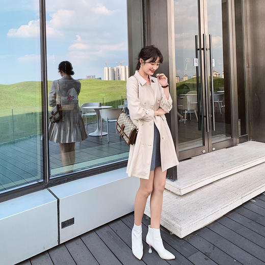 欧芮儿西领连衣裙女中长款早新品收腰显瘦风衣型百褶裙 商品图1