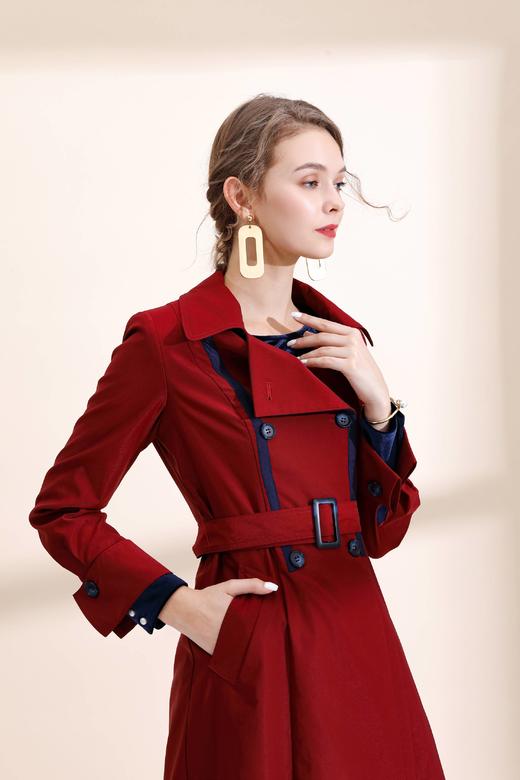 双排扣芽条装饰风衣（附腰带） 商品图3