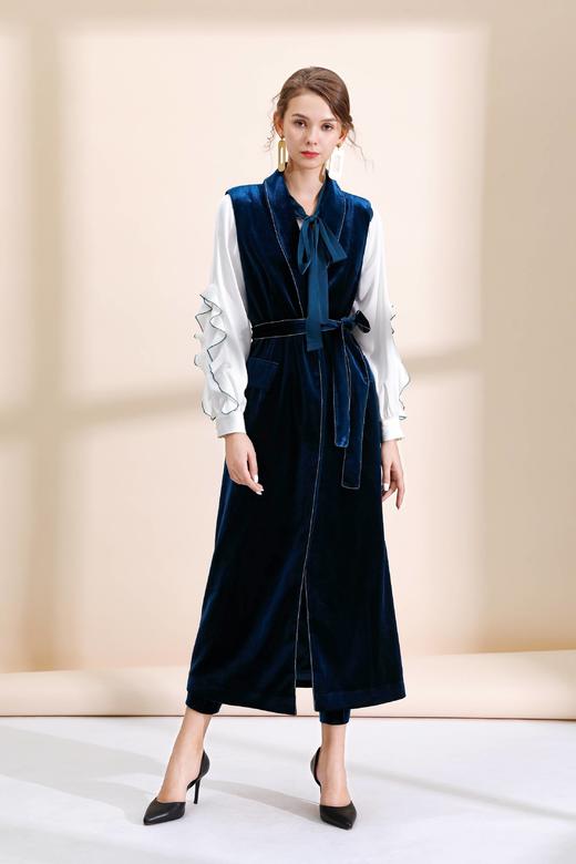 青果领钉珠超长气质马甲（附腰带） 商品图2