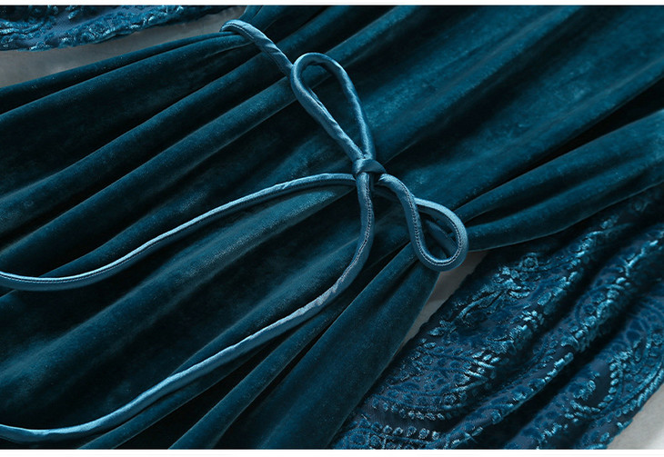 优雅气质,时尚植绒真丝丝绒系带连衣裙nyt-yz758