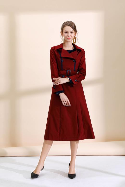 双排扣芽条装饰风衣（附腰带） 商品图0