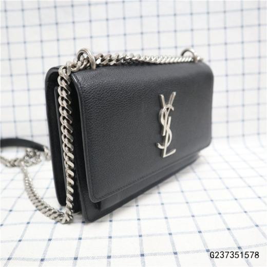 【二手9新】ysl 聖羅蘭黑色銀扣logo鏈條單肩包 452157