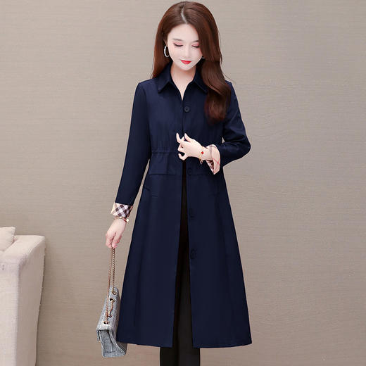 YWE-YDY-CS201秋季纯色收腰单排扣红色百搭韩版直筒修身无腰带气质通勤风衣 商品图1