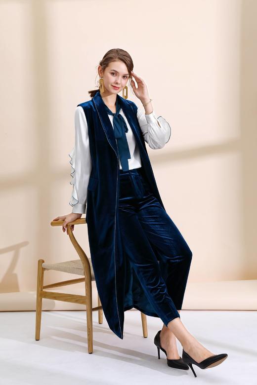 青果领钉珠超长气质马甲（附腰带） 商品图1