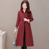 YWE-YDY-CS201秋季纯色收腰单排扣红色百搭韩版直筒修身无腰带气质通勤风衣 商品缩略图0