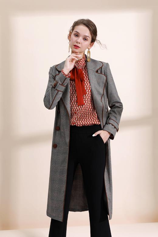 撞色包边双排扣直身风衣（附腰带） 商品图3