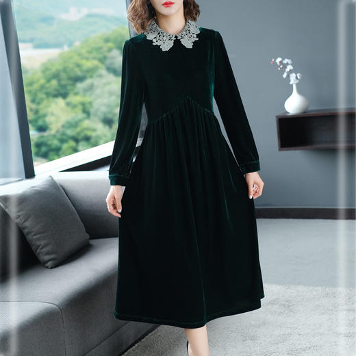 贵夫人洋气中长款金丝绒连衣裙(货号 ny8891)