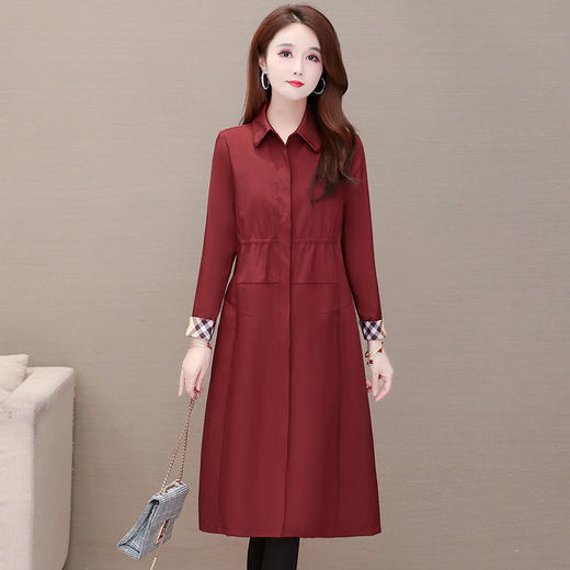 YWE-YDY-CS201秋季纯色收腰单排扣红色百搭韩版直筒修身无腰带气质通勤风衣 商品图5