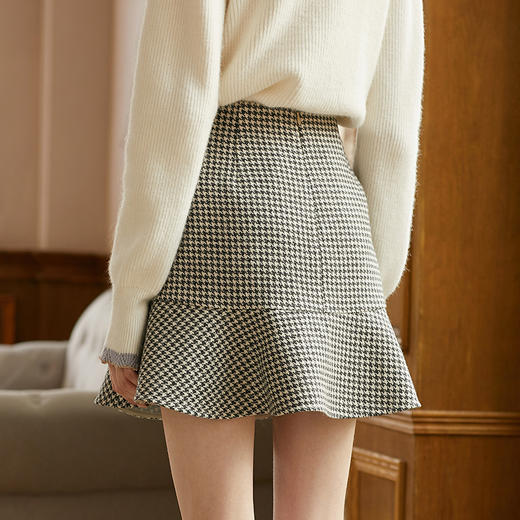 欧芮儿新品千鸟格不规则半身裙女高腰显瘦短裙A字裙鱼尾包臀裙 商品图3