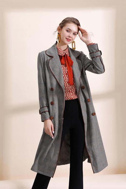 撞色包边双排扣直身风衣（附腰带） 商品图4