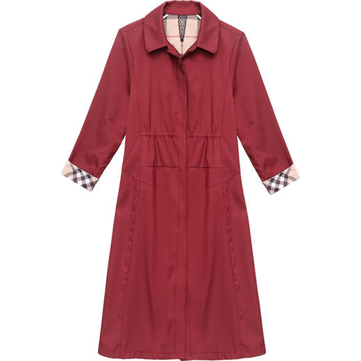 YWE-YDY-CS201秋季纯色收腰单排扣红色百搭韩版直筒修身无腰带气质通勤风衣 商品图6