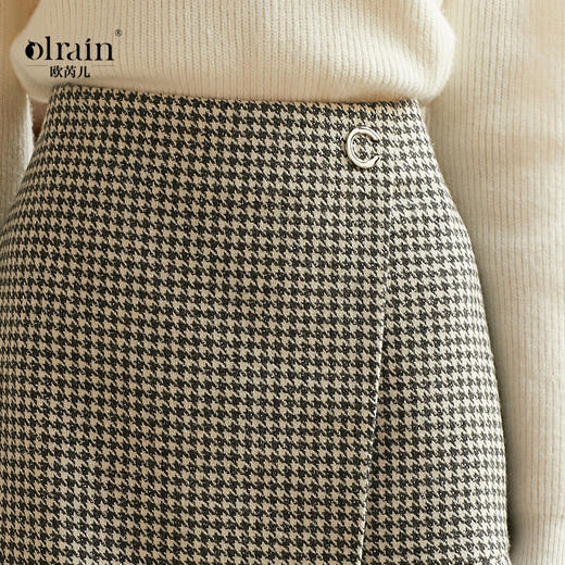 欧芮儿新品千鸟格不规则半身裙女高腰显瘦短裙A字裙鱼尾包臀裙 商品图1