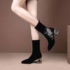 YT769时尚水钻粗跟高跟刺绣尖头弹力靴 商品缩略图0