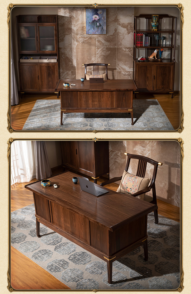 铜师傅 铜木家具 金韵天成(大叶紫檀版) 书桌椅 书柜 书房家具